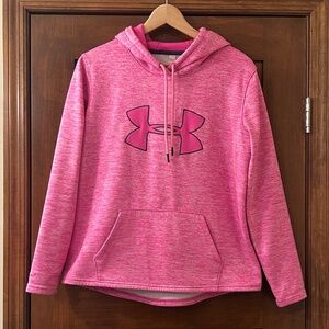Women's Under Armour Pink Cold Gear Loose Hooded Sweatshirt Logo size Medium EUC
